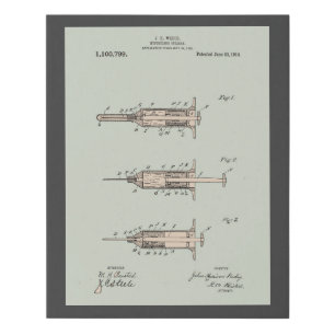 Vintage Hypodermic Syringe Patent Illustration Faux Canvas Print