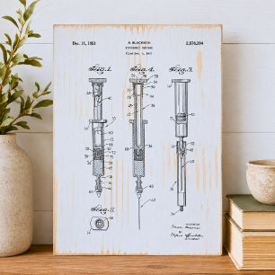 Vintage Hypodermic Syringe Patent Wood Box Sign