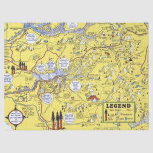 Vintage Hysterical Map Yosemite Travel Tissue Paper