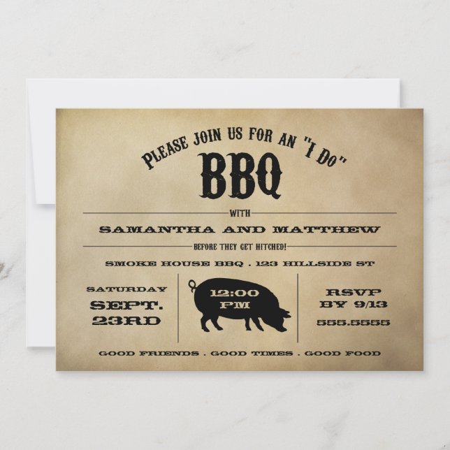 Vintage "I Do" BBQ Rehearsal Dinner Invite (Front)
