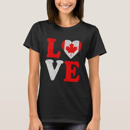 Vintage I Love Canada Flag Heart Canadian Roots Pr T_Shirt