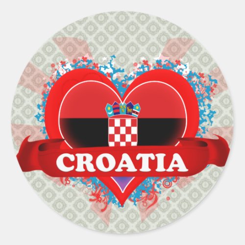 Vintage I Love Croatia Classic Round Sticker