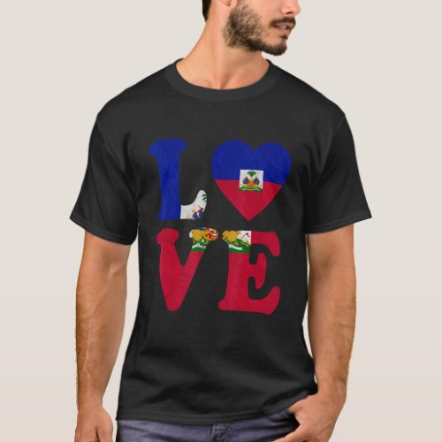 Vintage I Love Haiti Flag Heart Haitian Roots Prid T_Shirt