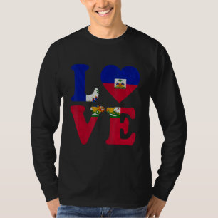 Vintage I Love Haiti Flag Heart Haitian Roots Prid T-Shirt