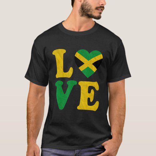 Vintage I Love Jamaica Flag Heart Jamaican Roots P T_Shirt