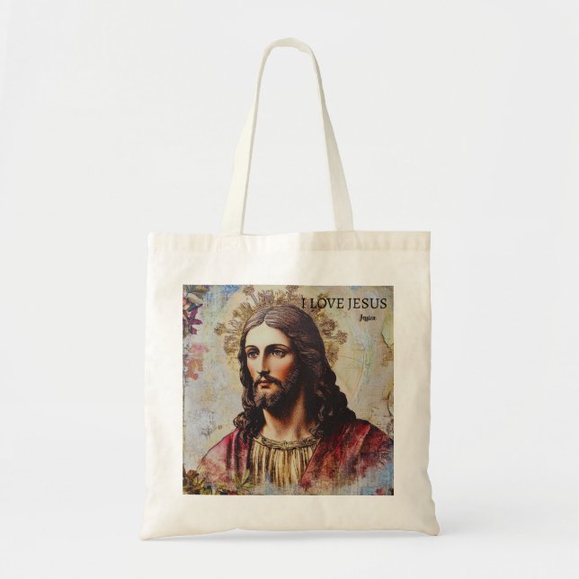 Vintage I Love Jesus customizable name  Tote Bag (Front)