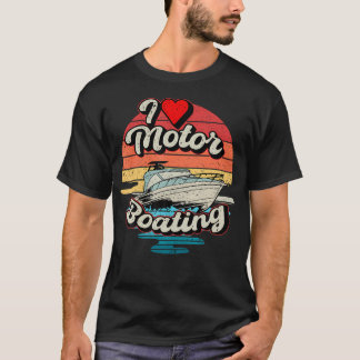 Vintage I Love Motor Boating Sunset Boat Funny Cap T-Shirt
