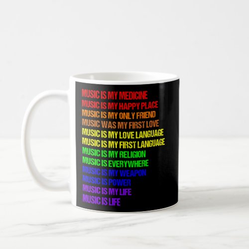 Vintage I Love Music Lover Rainbow Quotes Coffee Mug