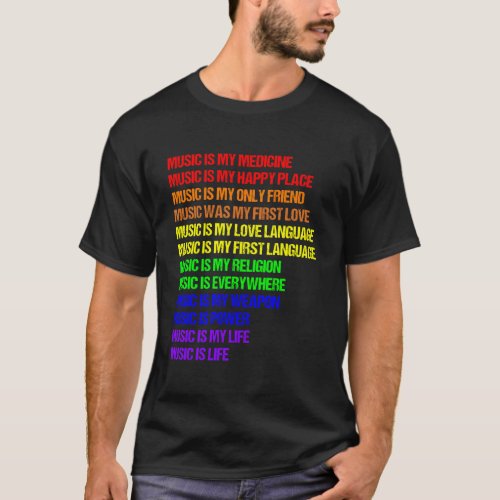 Vintage I Love Music Lover Rainbow Quotes T_Shirt