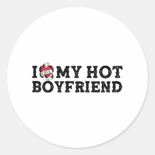 Vintage I Love My Hot Boyfriend I Heart My Hot BF Classic Round Sticker
