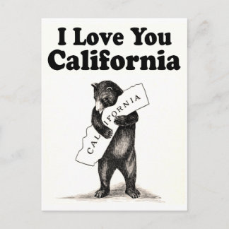 Vintage I Love You California State Bear Postcard