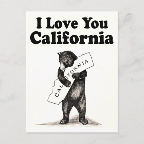 Vintage I Love You California State Bear Postcard