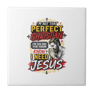 Vintage I Need Jesus Christian T-Shirt Design_1 Ceramic Tile