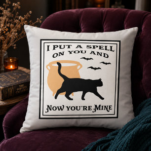 Vintage I Put a Spell on You Black Cat Throw Pillow