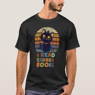 Vintage I Read Banned Books Cat Bookworm Retro Wom T-Shirt