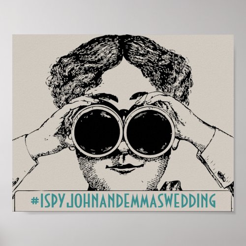 Vintage I Spy Wedding Social Media Hashtag Sign