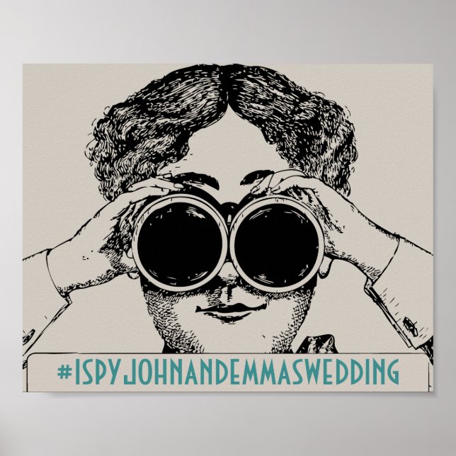 Vintage I Spy Wedding Social Media Hashtag Sign (Front)