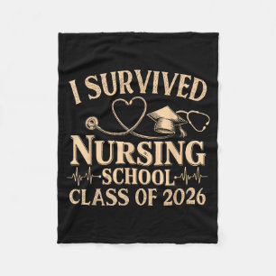 Vintage I Survived Nursing School Cl Of 2026 Nurse Fleece Blanket