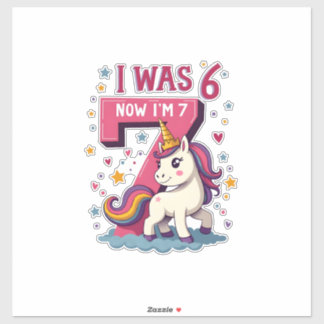 Vintage I Was 6 Now I'm 7 Unicorn Birthday Girl Re Sticker