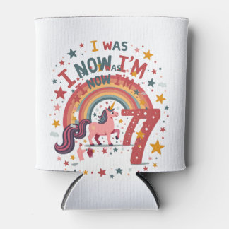 Vintage I Was 6 Now Im 7 Unicorn Birthday Shirt Cu Can Cooler