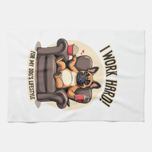 Vintage I Work Hard for My Dog's Lifestyle French Kitchen Towel