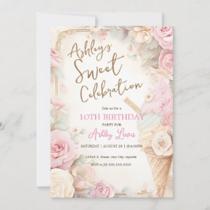 Vintage Ice cream cone, Blush pink ice cream Invitation