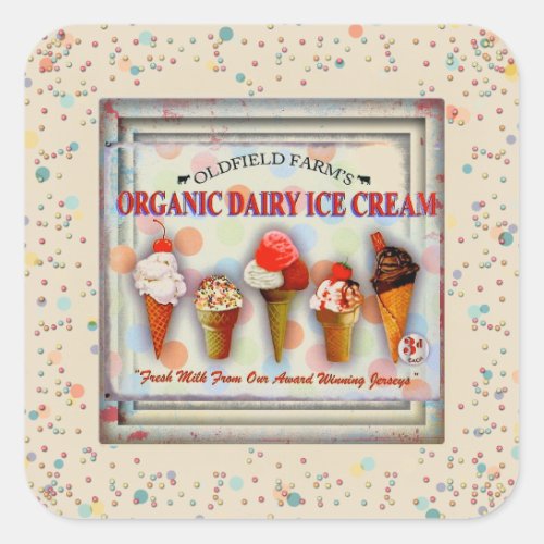 Vintage ice cream cone parlor sign cute sprinkles  square sticker