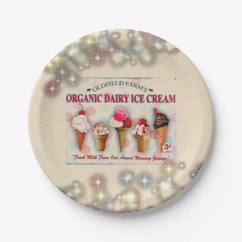 Vintage ice cream cone parlor sign sparkle dot paper plates