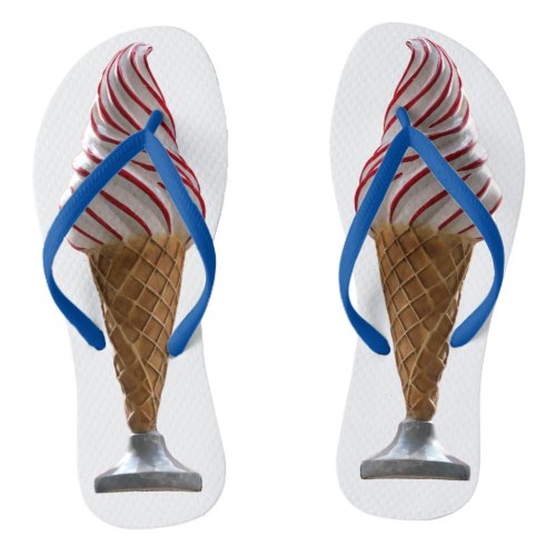Vintage ice cream cone red white and blue flip flops