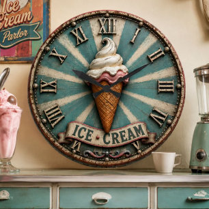 Vintage Ice Cream Farmhouse Kitchen Large Clock