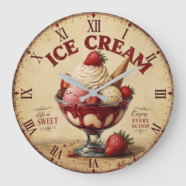 Vintage Ice Cream Large Clock (Front)
