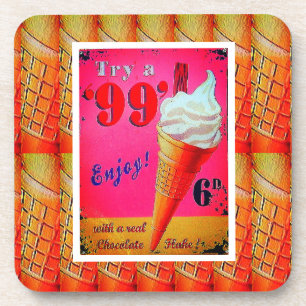 Vintage ice cream parlor sign ice cream cone pink beverage coaster