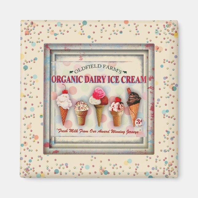 Vintage ice cream parlor sign magnet (Front)