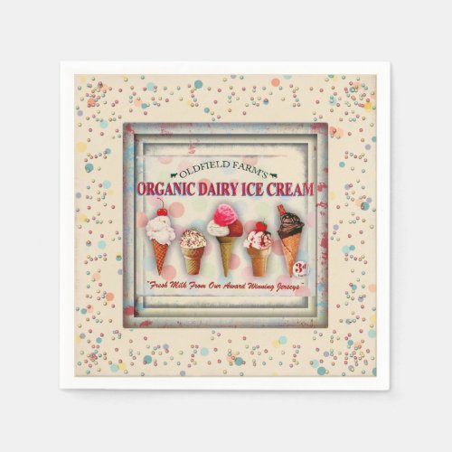 Vintage ice cream parlor sign napkin