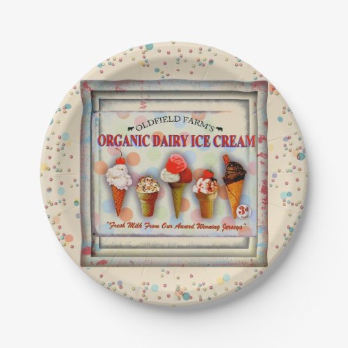 Vintage ice cream parlor sign paper plate