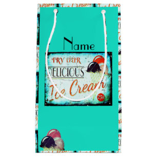 Vintage ice cream parlor sign turquoise white red small gift bag