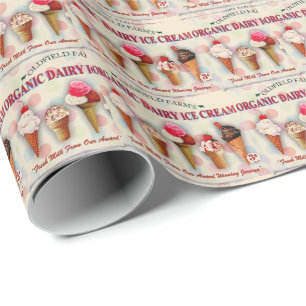 Vintage ice cream parlor sign wrapping paper