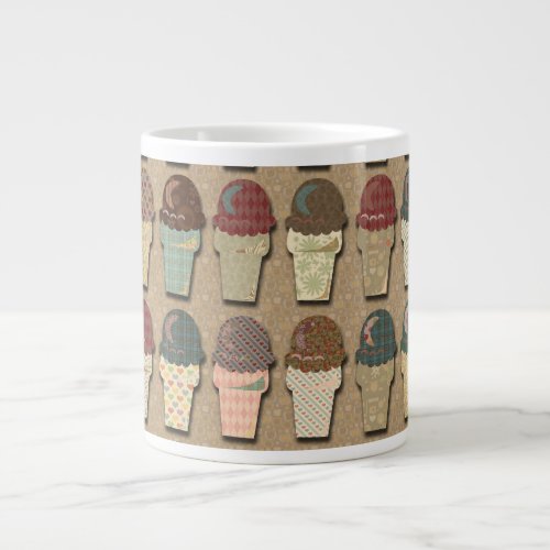 Vintage Ice Cream Pattern Tasty Illustration Giant Coffee Mug