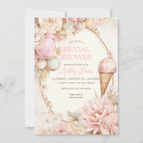 Vintage ice cream Pink floral ice cream Invitation