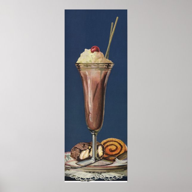 Vintage Ice Cream Shake, Whipped Cream & Cherry Poster (Front)