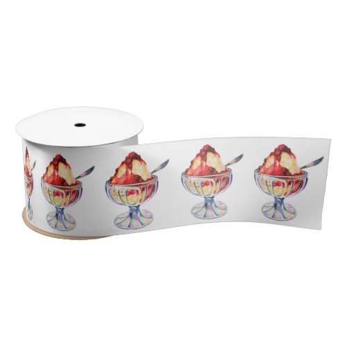 Vintage ice cream sundae cute red brown white satin ribbon