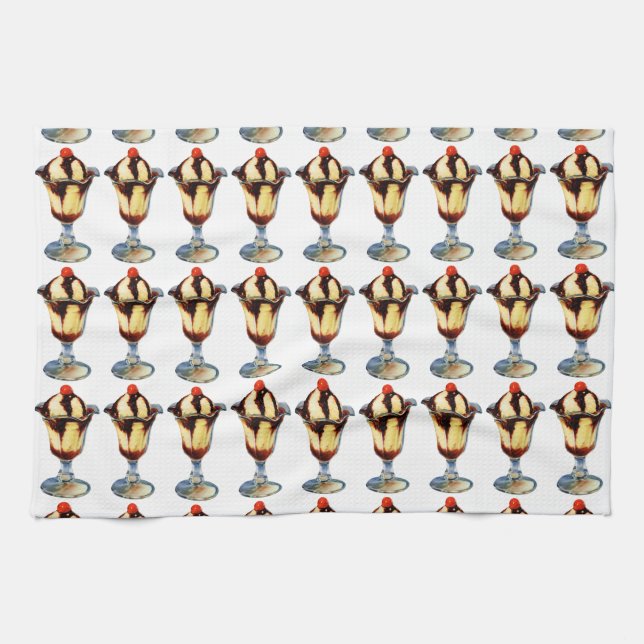 Vintage Ice Cream Sundae Kitchen Towel (Horizontal)
