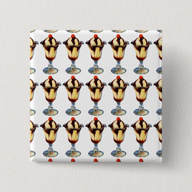 Vintage Ice Cream Sundae Pinback Button (Front)