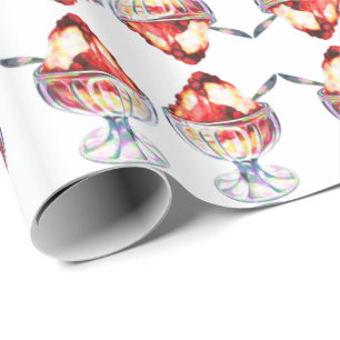 Vintage ice cream sundae red brown white wrapping paper