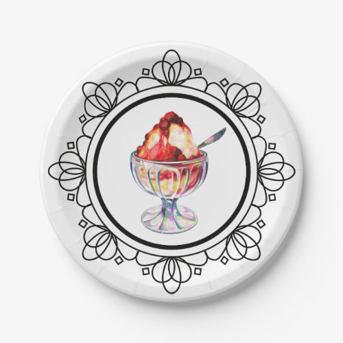 Vintage ice cream sundae red white black paper plates