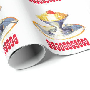 Vintage ice cream sundae retro dessert food wrappi wrapping paper