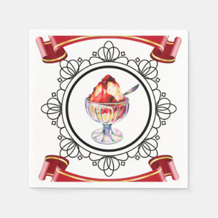Vintage ice cream sundae white red black napkins