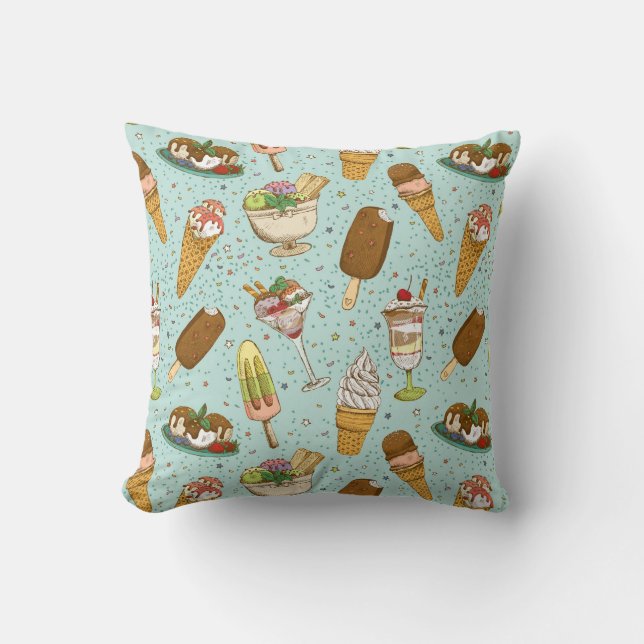 Vintage Ice Cream Throw Pillow (Front)