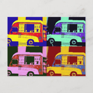 Vintage ice cream truck europe pop art postcard
