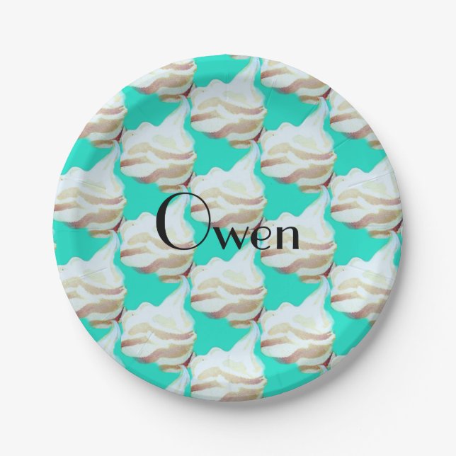 Vintage ice cream turquoise and white  paper plates (Front)